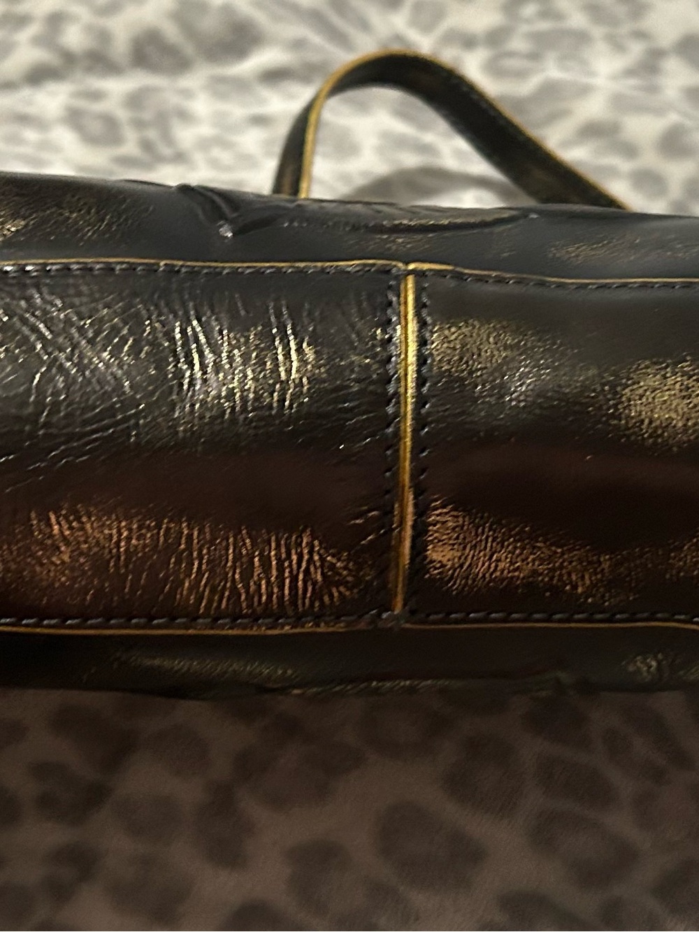 Patricia Nash Black Gold Rose Tooled Leather Ferrara Framed Satchel Purse - Picture 4 of 4